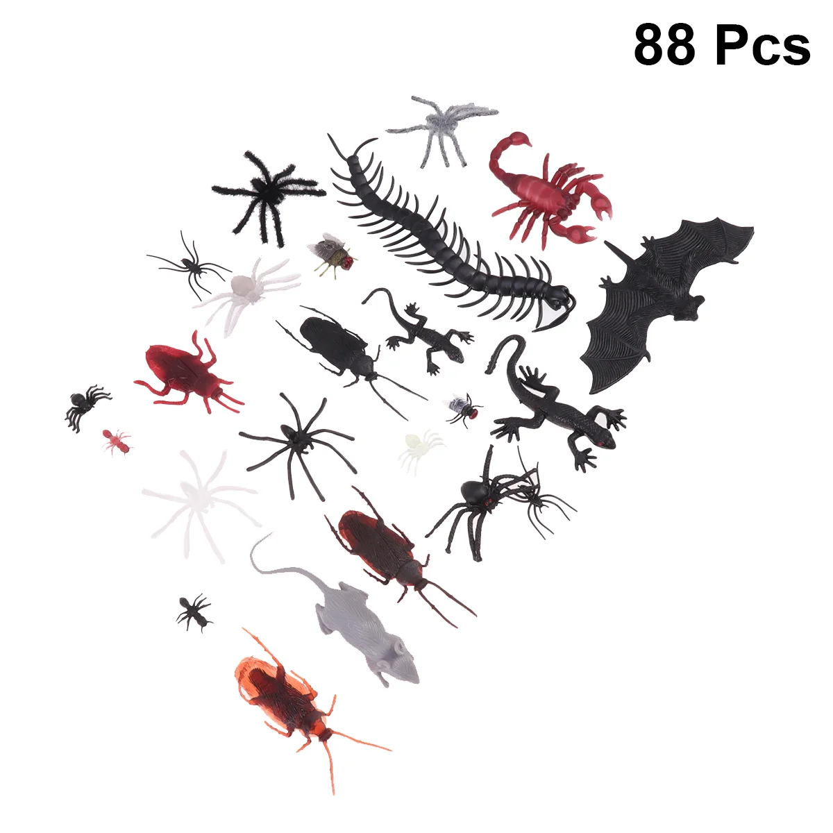 

88PCS Realistic Bug Toys, Trick Toys Spider Bat Cockroach for Decoration or