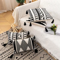 black white stripe cushion cover 45x45cm geometric tufted cotton woven square pillowcase handmade for home decoration sofa bed