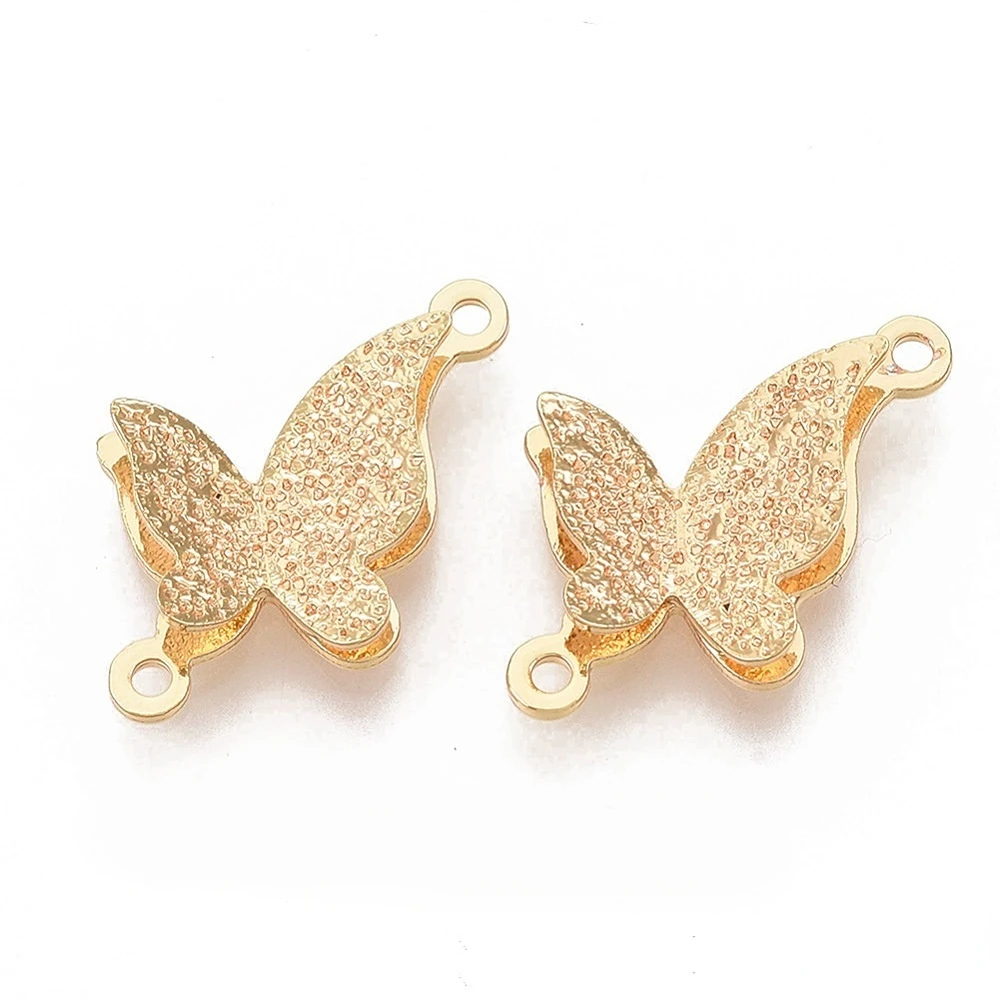 

2-5pcs Brass Zirconia Links connectors Textured Nickel Free Butterfly Real 18K Gold Plated 18x10.5x3.5mm Hole: 1mm