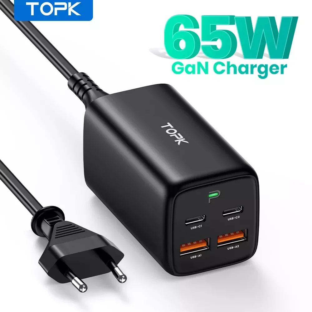 

TOPK B15-C4 65W GaN Charger Quick Charge QC 4.0 3.0 Type C USB-C PD AFC Desktop Fast USB Charger for iPhone 12Pro Macbook Laptop