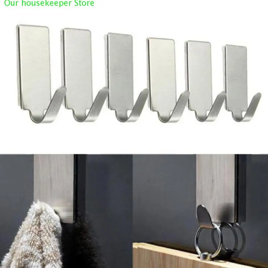 

6PCS Self Adhesive Hook Wall Plastic Hooks Hanger For Kitchen Bathroom Wall Storage Stainless Steel Sucker gancho de parede