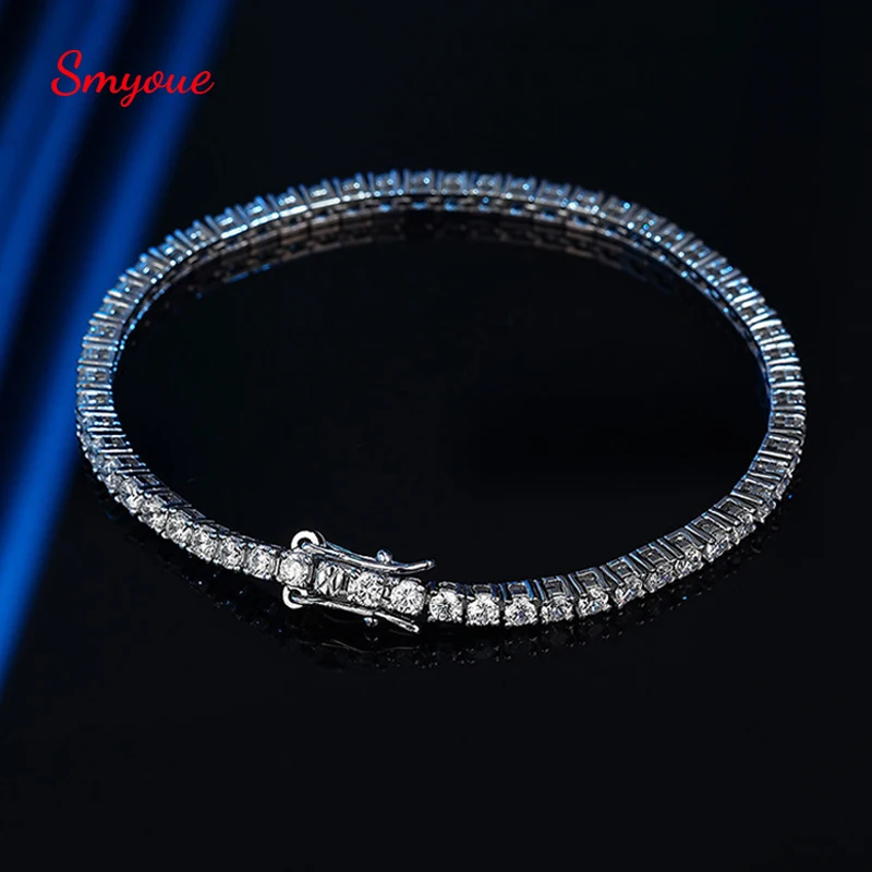 

Smyoue White Gold 2.5mm Stone High Carbon Diamond Tennis Bracelets for Men Women's Zircon Bracelet S925 Sterling Silver Jewelry