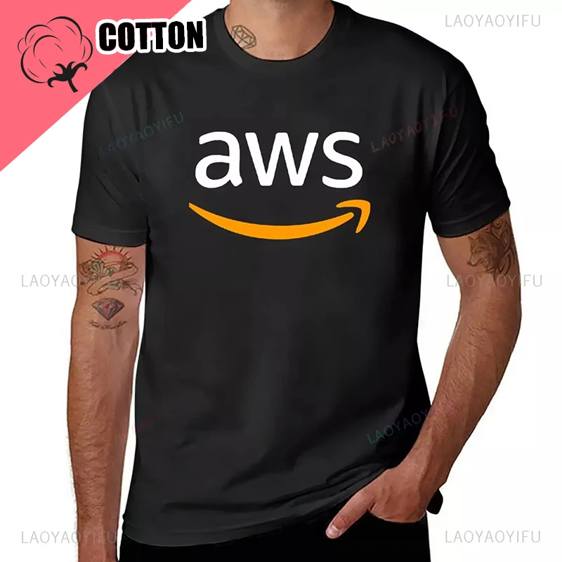 Фото Новая эстетичная одежда, черные футболки, толстовки, логотип AWS (логотип Amazon Web Services), футболка, спортивные футболки для фанатов, уличная одежда №1