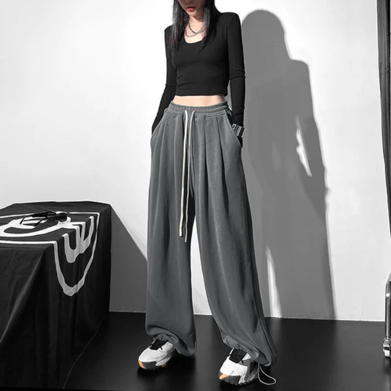 

MINGLIUSILI Baggy Black Joggers Women Spring 2022 Korean Fashion Sweatpants Solid Color High Waist Casual Dance Trousers