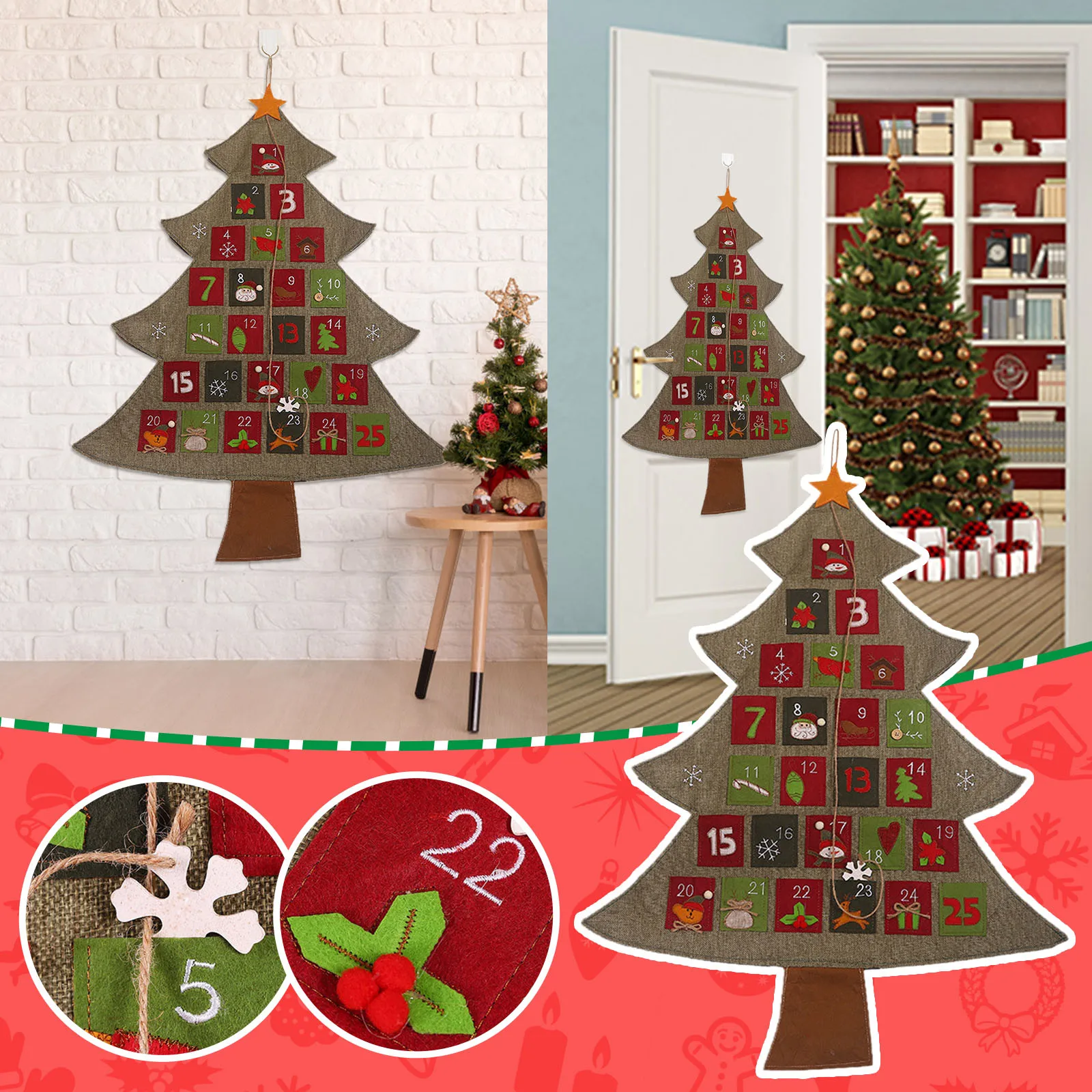 

Рождественские украшения, Рождественская елка, льняной календарь, настенный календарь, бумажный источник, настенный календарь 2022, настенны...