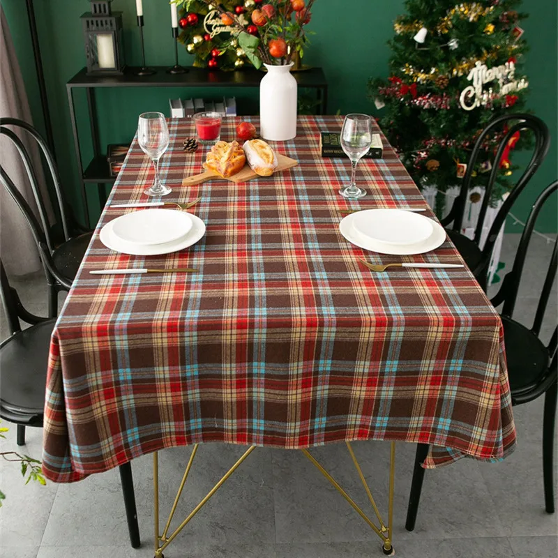 

high quality Christmas new year home kitchen cotton Linen Table cloth check Rectangular hotel Wedding Dining Table Cover Cloth
