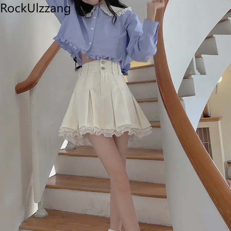 

Cascading Ruffle Chiffon Mini Skirt inside short High Waist Pleated Tutu Pretty teenager Student Girl Cute jk kawaii lolita y2k
