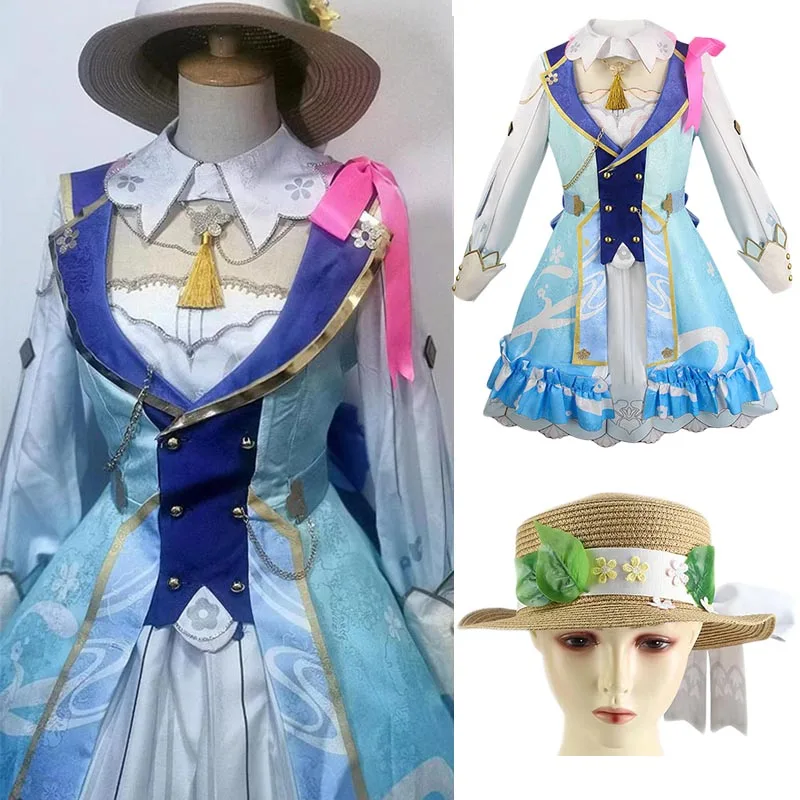 

Game Genshin Impact Kamisato Ayaka New Skin Cosplay Costume Ayaka New Outfit Springbloom Missive Dress Hat Wig Fan Euro Size