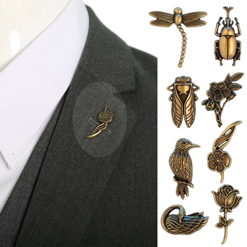 

Clothing Decoration Animal Insect Series Collar Needle Collar Clip Pin Bee/Flower/Bird/Deer Alloy Brooch Vintage Shirt