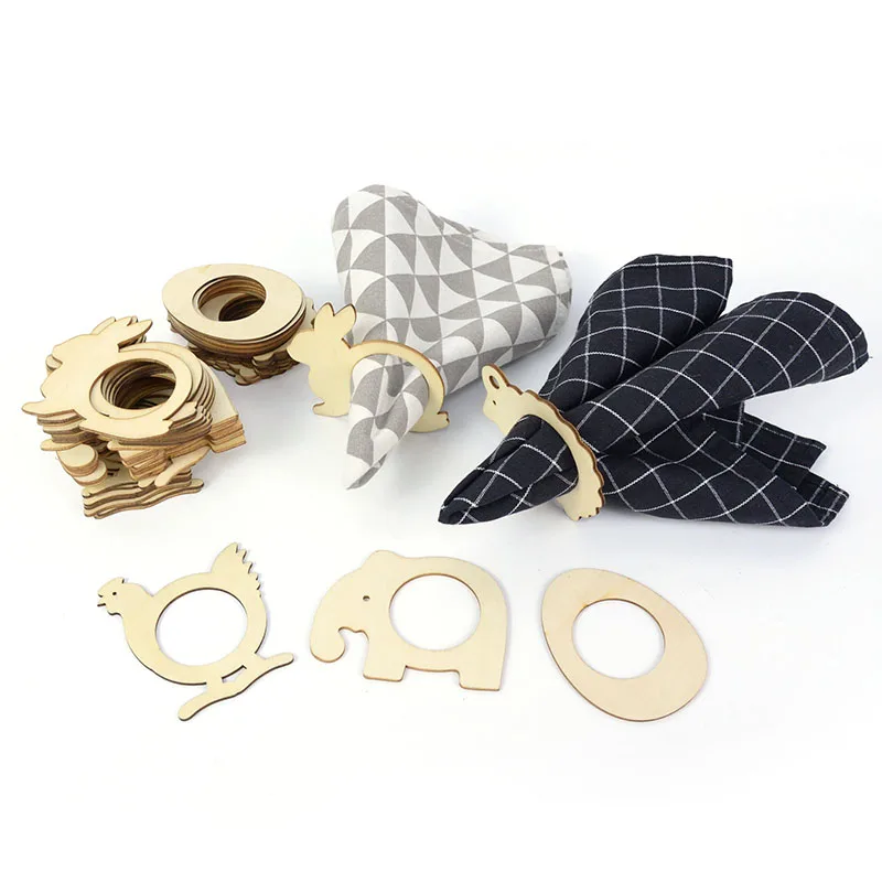 

10Pcs Wooden Napkin Ring Rabbit Hen Egg Animal Shape Hedgehog Table Decor Napkin Rings for Easter Dinner Party Banquet Supplies