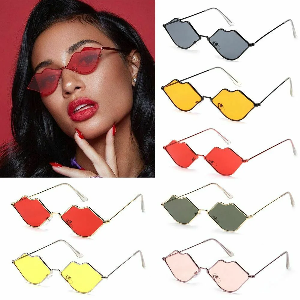 

Sexy Hot Lips Shape Sunglasses Women Men Retro Small Frame Metal Sunglasses Fashion Ocean Lens Sunglasses