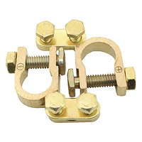 2pcs golden heavy duty durable stable positive negative pole clamps car accessories universal connector brass battery terminal