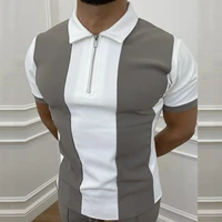 40hot men polo shirt patchwork turn down collar slim fit short sleeve summer shirt for work