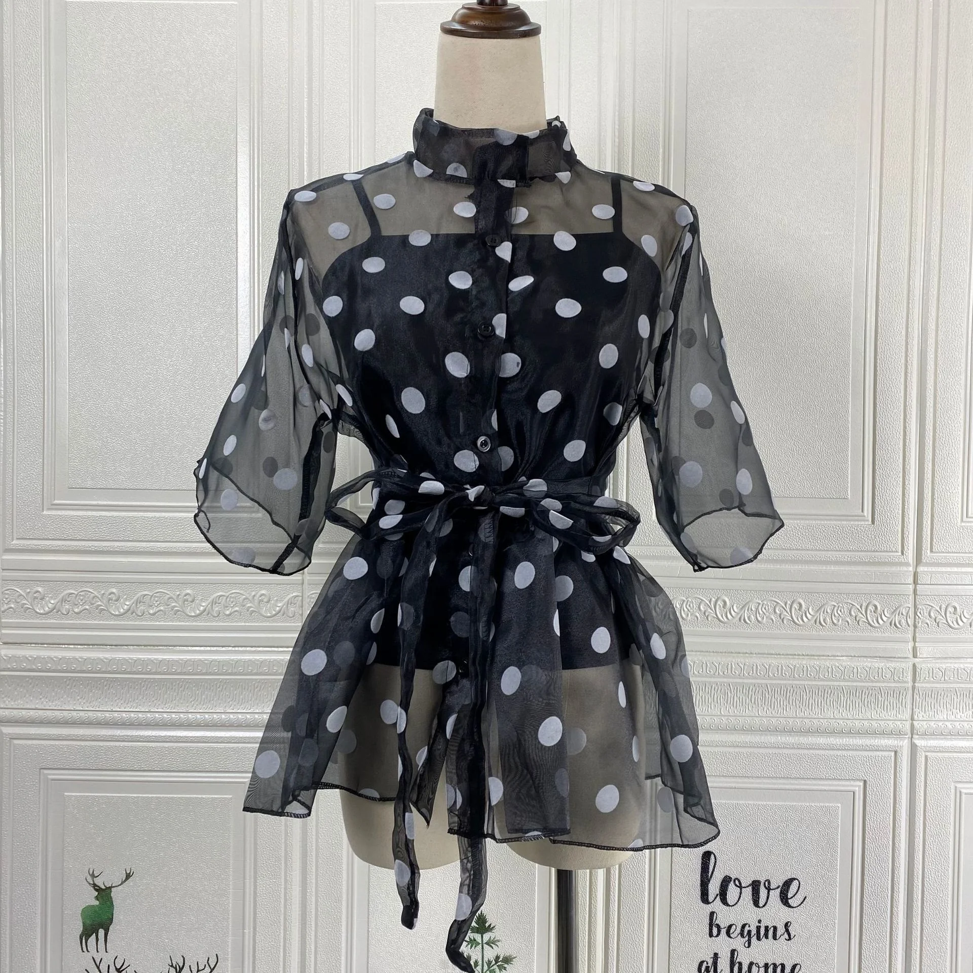 Plus Size Women's Blouse Polka Dot Organza Tank Top And Two Piece Fitted Large Short Sleeved Loose Summer Tops And Blouses