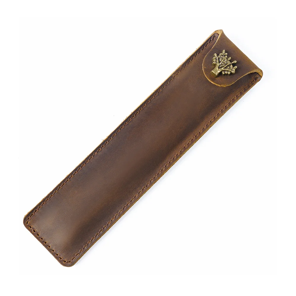 

Handnote Genuine Leather Pen Pouch Holder Single Pencil Bag Pen Case With Snap Button For Rollerball Fountain Ballpoint Pen Case