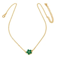 ins gold chain green enamel flower piercing choker pendant necklaces trendy korean fashion party jewelry