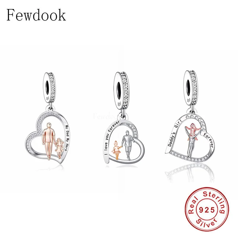 

Fit Original Charm Bracelet 925 Sterling Silver Dad Hold Daughter Hands My Dad My Hero Pendant Bead For Making Women Berloque