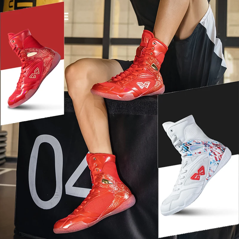 

Mens Womens Breathable High Top Trainers Wear-resistant Anti-slip Professional Boxing Wrestling Shoes Fitness Weightlifting Shoe