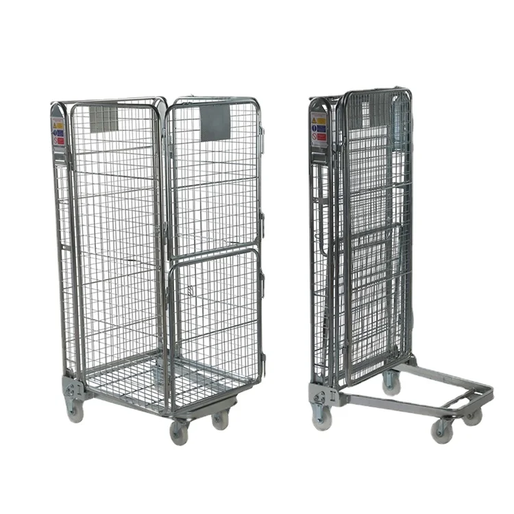 

VT Industrial Folding Nesting Logistics Warehouse Storage Steel Metal Mesh Roll Cage Trolley