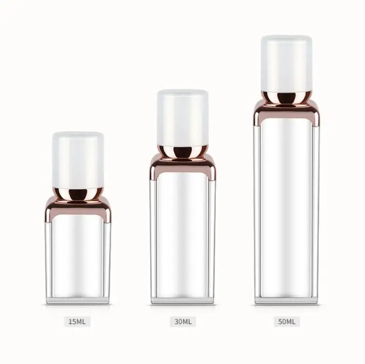 

15ml 30ml 50ml pearl white+rose gold square acrylic airless bottle for lotion emulsion foundation liquid cosmetic packing SN1241