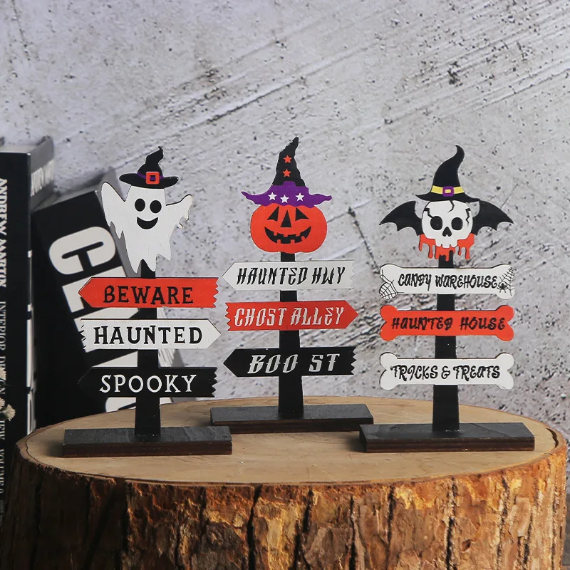 

Halloween Cute Wooden Board Ornaments 2023 Hong Kong Love Ghost Festival Signpost Table Decorations
