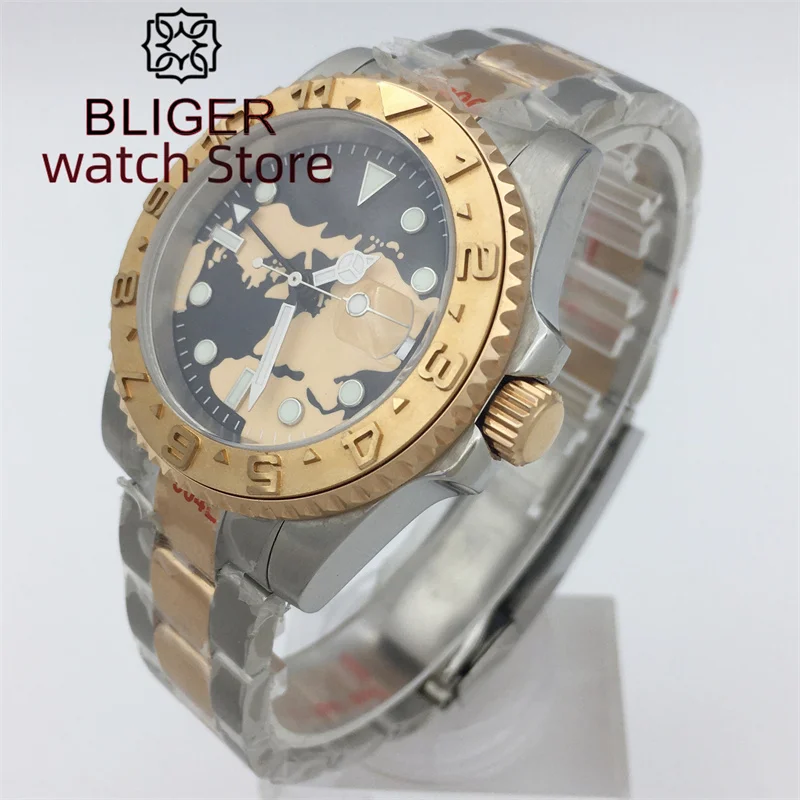 BLIGER 40 мм NH34 GMT Механические автоматические модные часы для мужчин Сапфировое