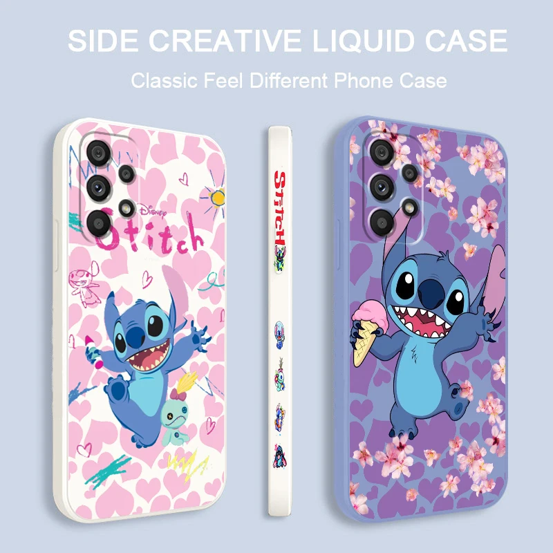 

Disney Stitch Love Cartoon Phone Case For Samsung Note 20 10 Plus Ultra A22 A12 A71 A51 A31 A21S A50 A23 5G Liquid Left Rope