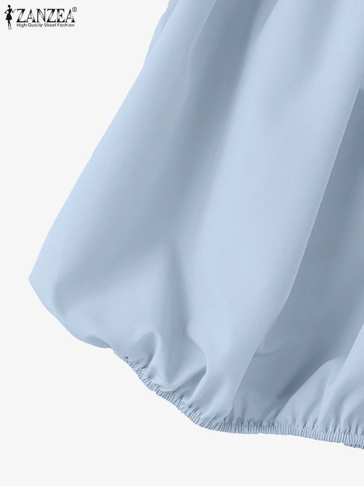 Ассиметричная плиссированная блузка ZANZEA с круглым вырезом женские топы коротким