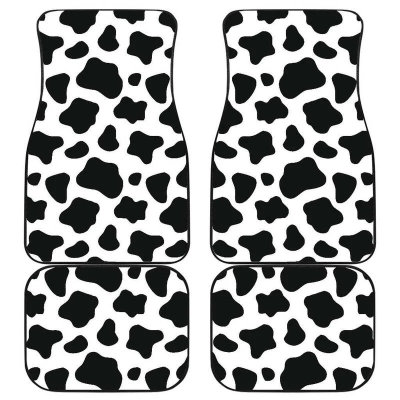 

Black And White Cow Print Front and Back Car Floor Mats Heavy Carpet Front and Rear Full Set 4PCs Pack