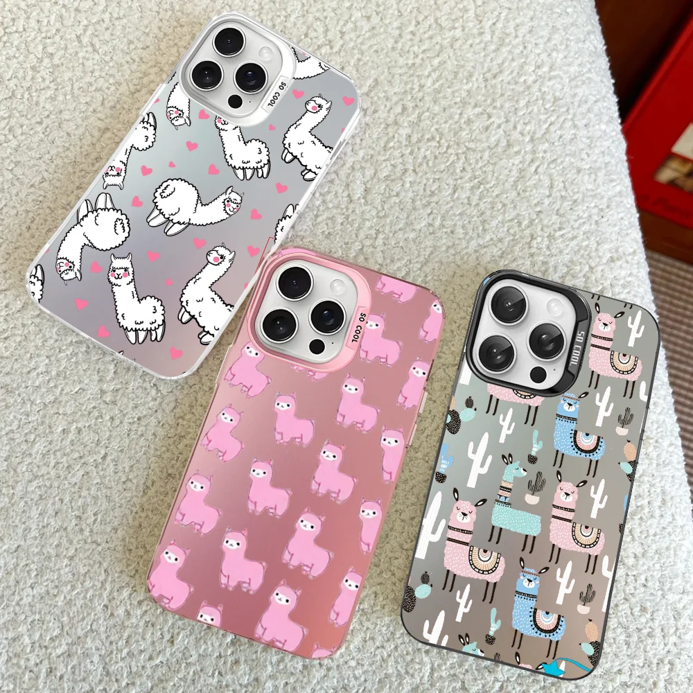 Красочный чехол для телефона с изображением животных альпаки IPhone 16 15 14 13 12 11 Pro Max X