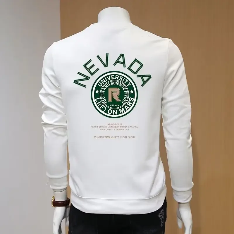 

Мужская хлопковая кофта с длинным рукавом, белая футболка с круглым вырезом и принтом в Корейском стиле, одежда для осени