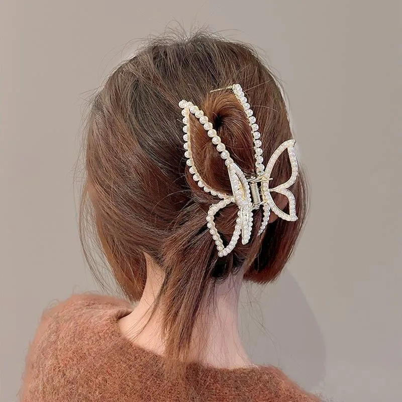 

Жемчужный зажим для волос в виде бабочки, новый модный металлический зажим для волос, женский зажим для волос, заколки для волос, заколки для волос, украшения, аксессуары
