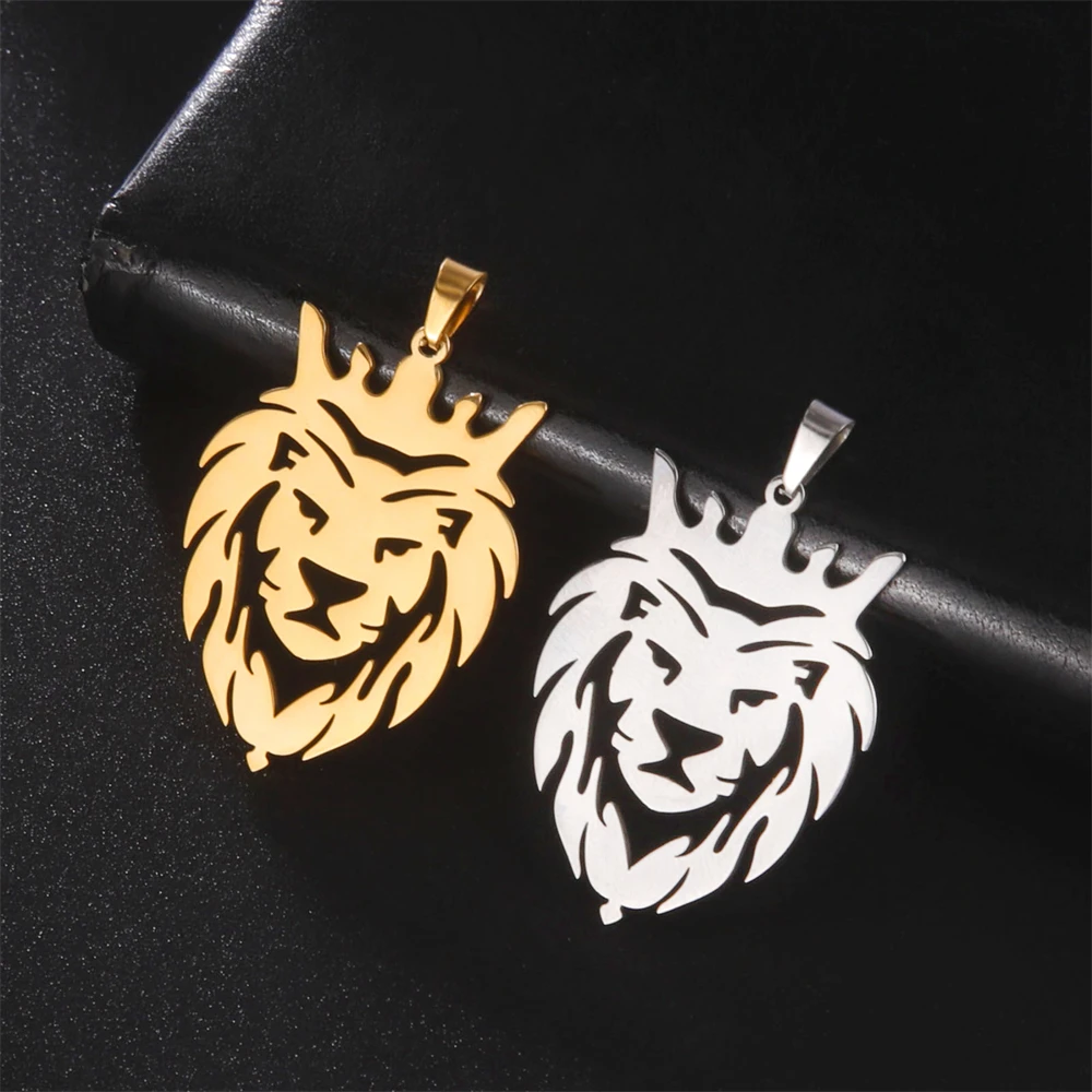 

Wholesale 5pcs/Lot Stainless Steel Lion Head Pendants Accessories Animal Charms For Jewelry Making Diy Women Necklace Findings