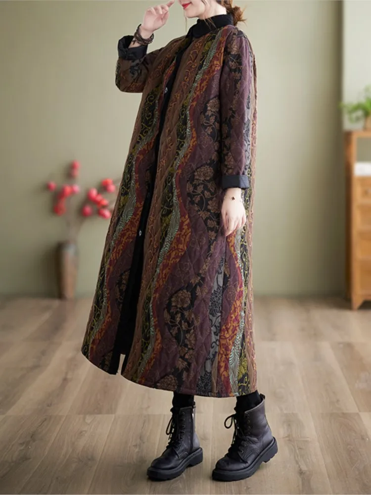 Стеганое хлопковое осенне-зимнее длинное пальто женские куртки в полоску с