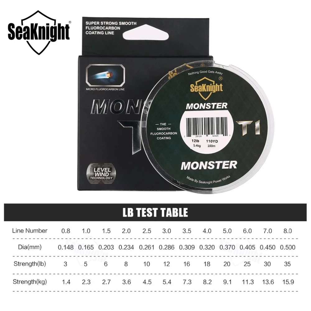 Фото SeaKnight MANSTER T1-II/T2 Карбоновая линия Прочная нейлоновая линия Лидерная линия 100 м Фторуглеродное покрытие Карбоновая линия 0,8 # -8.0 #   3LB-35LB №1