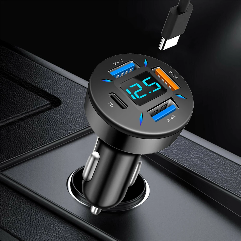 

Car Charger 4 USB QC 3.0 Adapter Cigarette Lighter LED Voltmeter For All Types Mobile Phone Charger 3 USB Charging PD For Apple