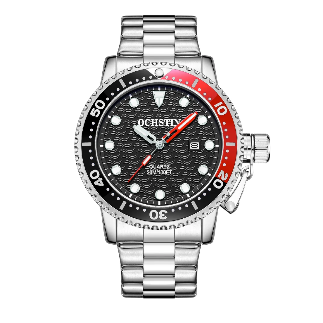 

OCHSTIN Watches Mens 3D Water Wave Texture Luminous Quartz Stainless Steel Band Writwatches For Male Rotating Case Design Clock