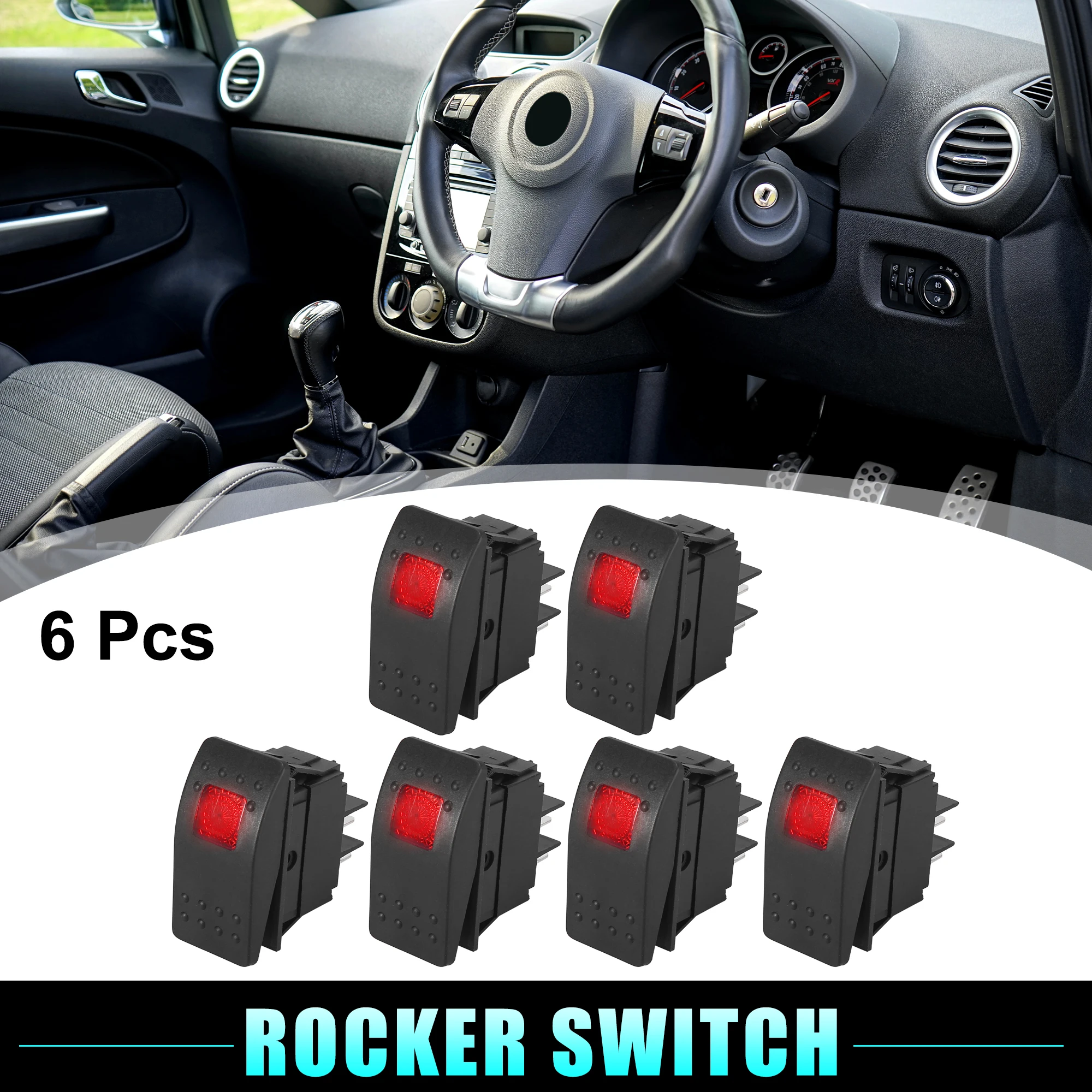 

X Autohaux 6pcs Auto Universal Rocker Switch 4 Pins LED Light 20A 12V Toggle Switches Relays for Car ATV RV Vehicles Trucks
