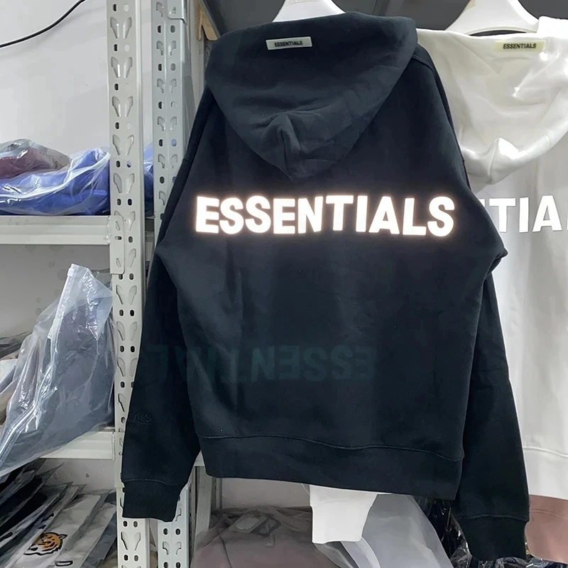 

Reflective Logo ESSENTIALS Hoodie Men Women Best Quality Casual Hooded Pullover Hat With Rubber Tag
