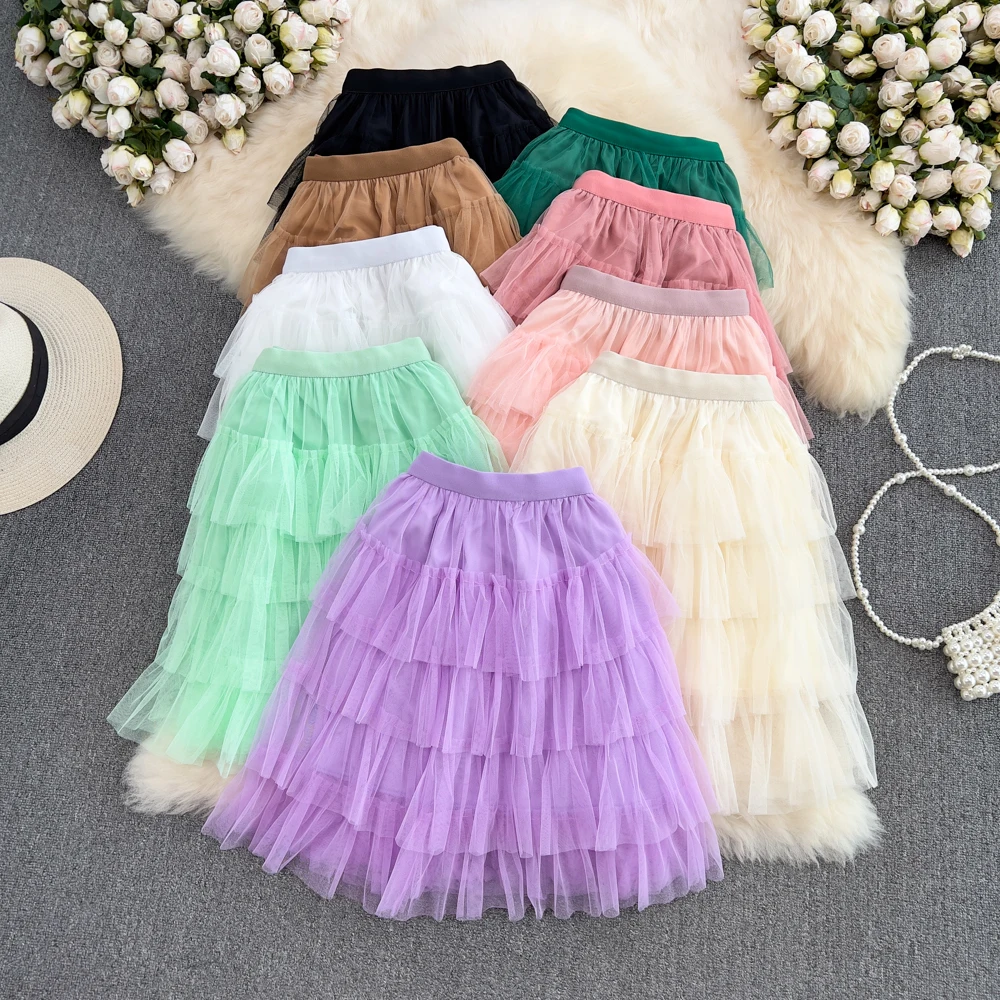 

Многослойная многослойная короткая юбка-пачка, летняя новая короткая юбка трапециевидной формы с высокой талией