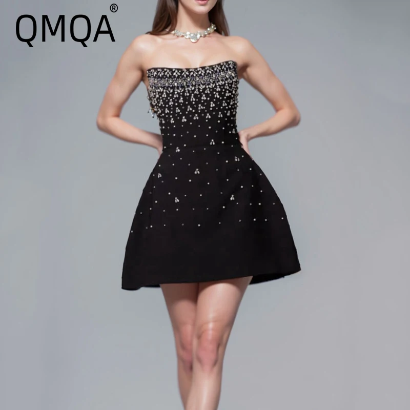 QMQA Черное вечернее платье макси из полиэстера