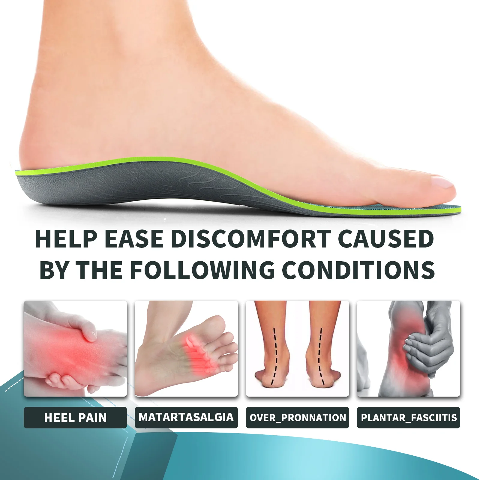 TOPSOLE Orthopedic Insole for Plantar Fasciitis Arch Support for Severe Flat Feet and Running Shock Absorption Inserts Women Men