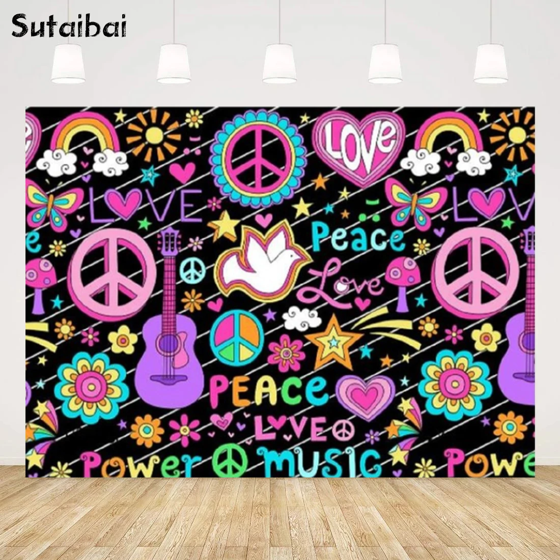 

Peace and Love Graffiti Photography Backdrop for Hippie Party Banner Music Theme Background Photo Booth Studio Props