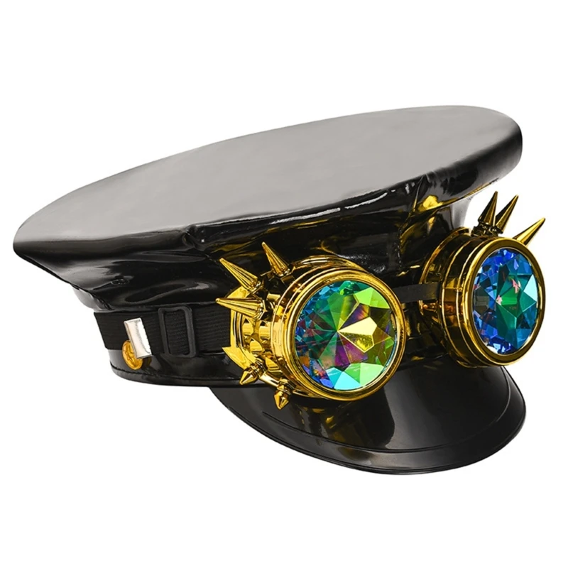 

Captain Hats Police Hat with Glasses Navy Sailor Ship Hat for Adults Gift Halloween Cosplays Party Costume Black