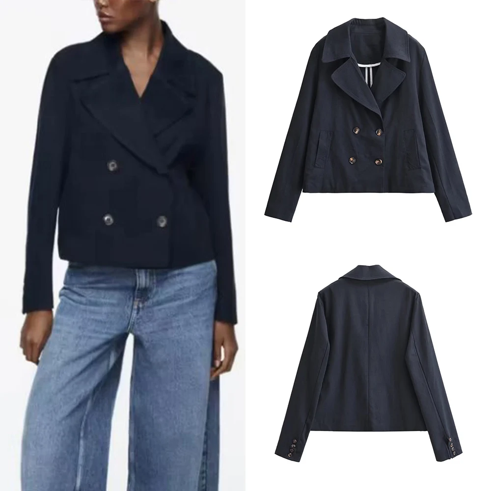 

New autumn and winter women's clothing European and American style fashion versatile loose double-breasted access control short