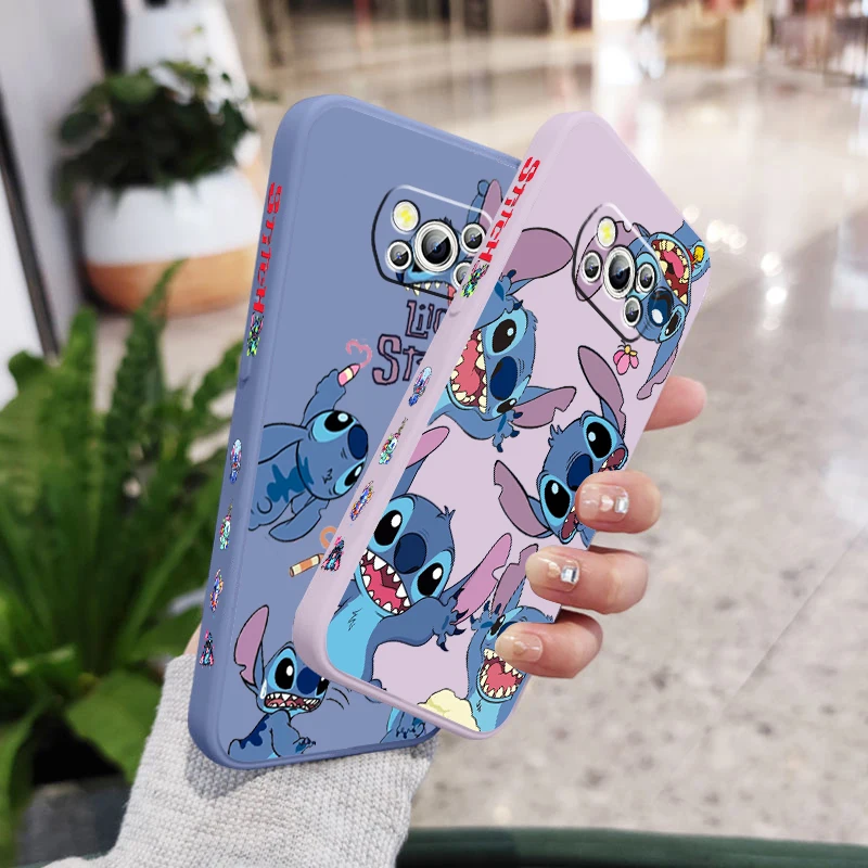 

Lilo Stitch Disney Cool Cute Liquid Left Rope For Xiaomi Mi Poco M5s M5 X5 X4 X3 M4 M3 F4 F3 GT C55 C50 Pro NFC 5G Phone Case