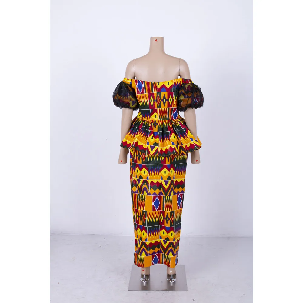 Комплект из 2 предметов африканские наряды для женщин топы с открытыми плечами и