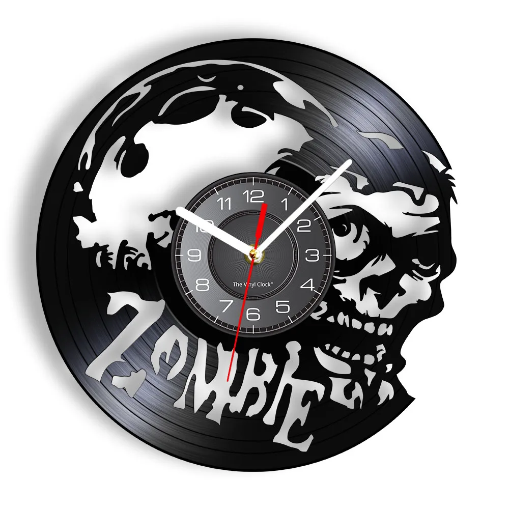 Zombie Wall Clock Horror Wall Art Zombie Infection Vintage Vinyl Record Wall Clock Zombie Head Brain Halloween Wall Decor