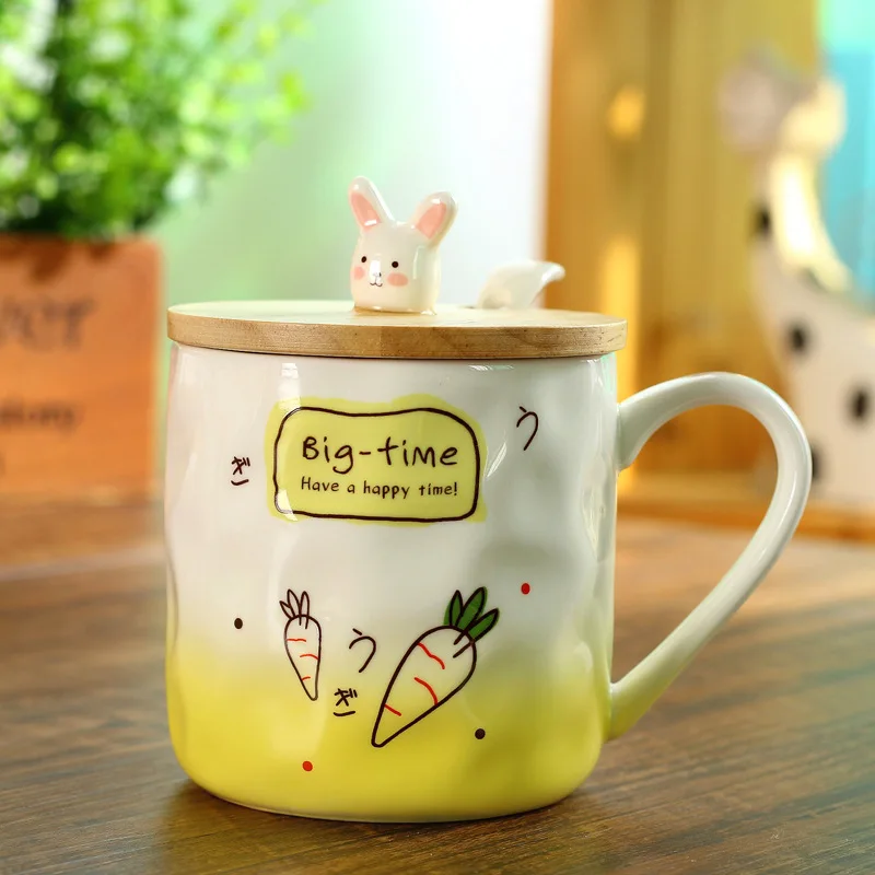 Керамические кружки в виде милого кролика с ложкой и крышкой креативная кружка