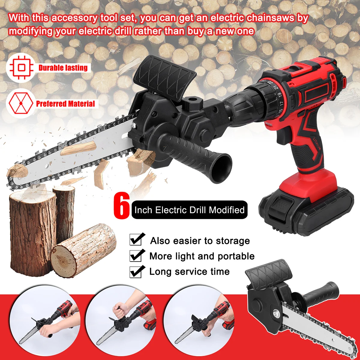 

Electric Drill Modified to Electric Chainsaw Tool Attachment Electric Chainsaws Accessory Practical Modification Tool Set